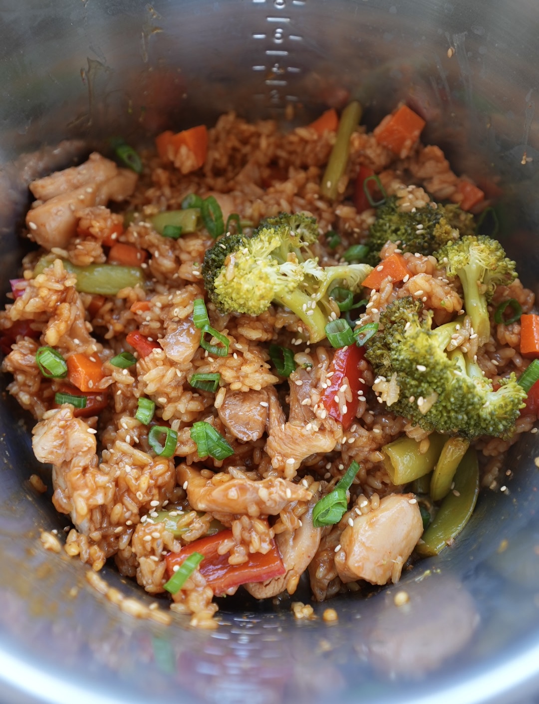 Sweet Garlic Chicken Stir Fry Bowl in a Rice Cooker