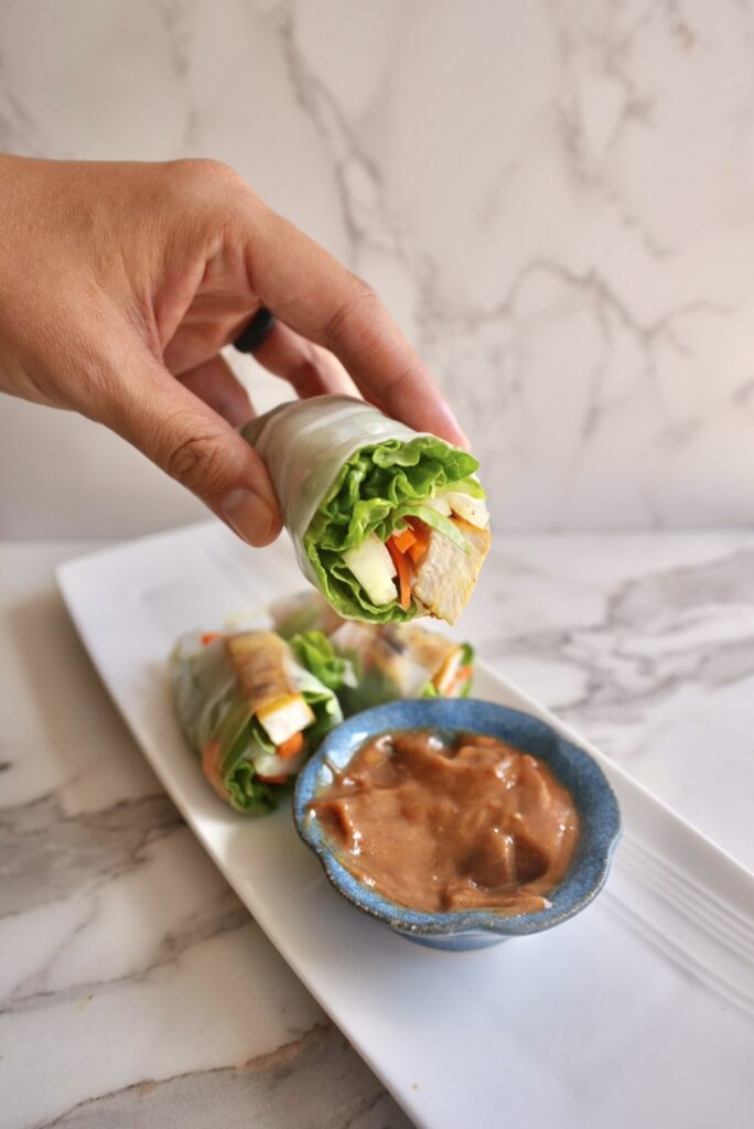 Veggie-Packed Spring Rolls with Coconut Curry Chicken