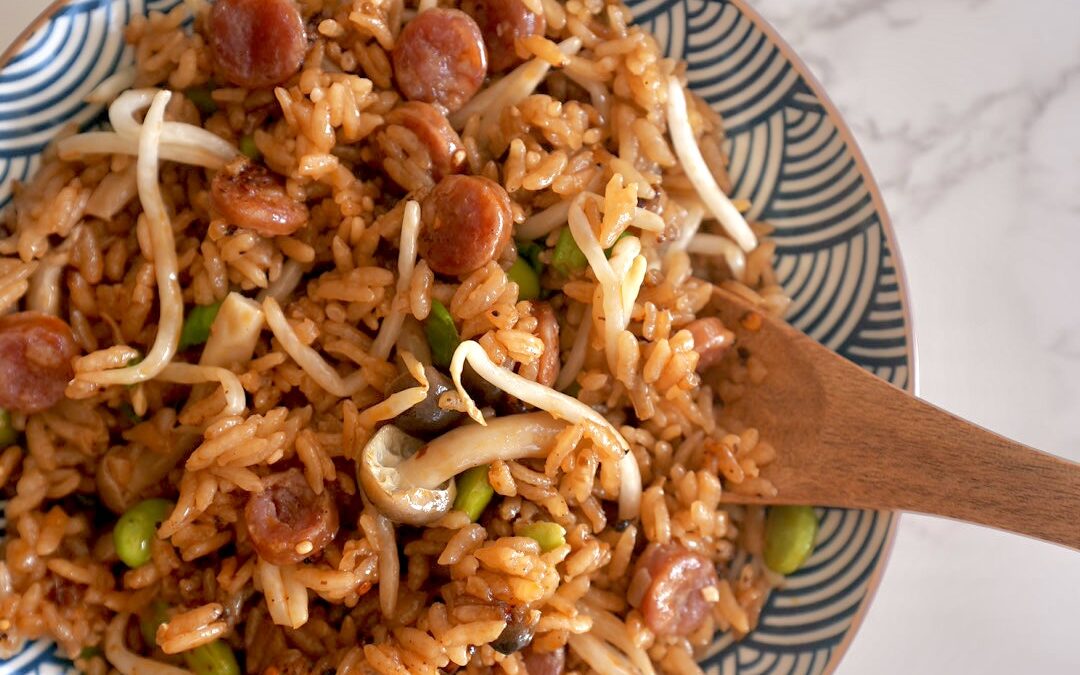 Chinese Sausage Mixed Rice in a Rice Cooker
