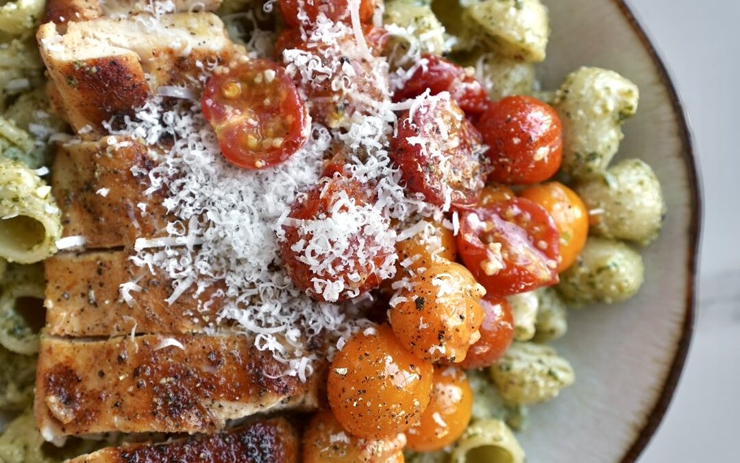 Lemon Pesto Pasta with Roasted Tomatoes