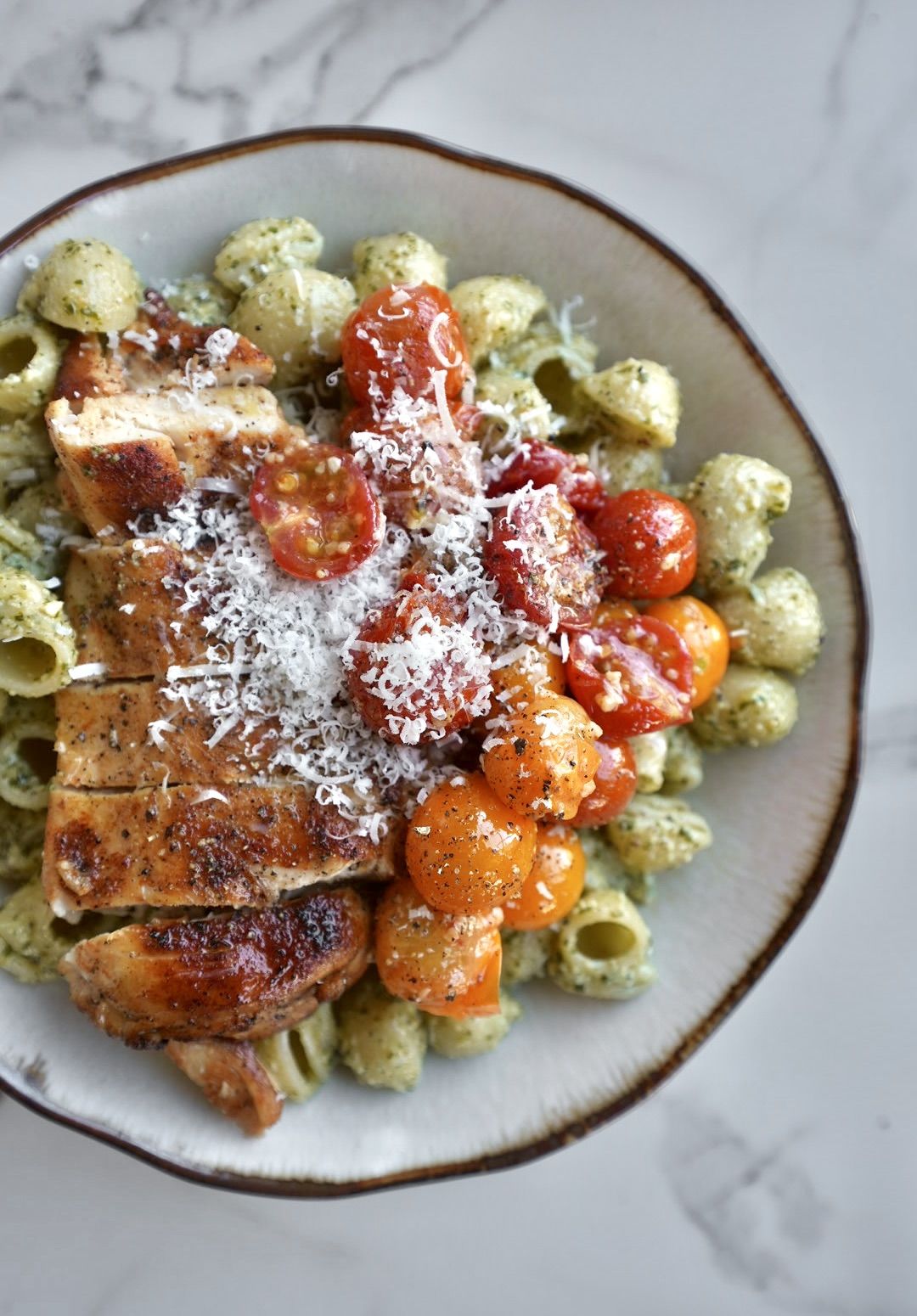 Lemon Pesto Pasta with Roasted Tomatoes