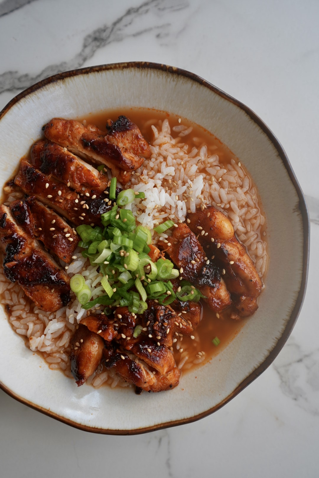 Spicy Soy Chicken with Ginger Broth Over Rice