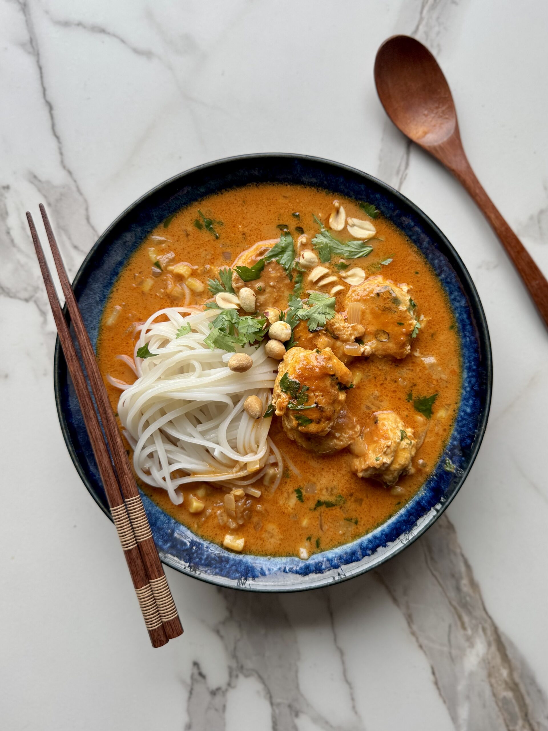 Creamy Peanut Coconut Red Curry with Chicken Meatballs