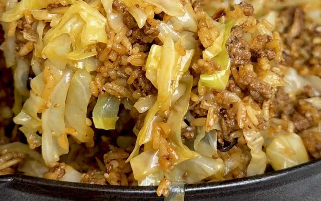 One-Pan Beef, Mushroom, and Cabbage Rice