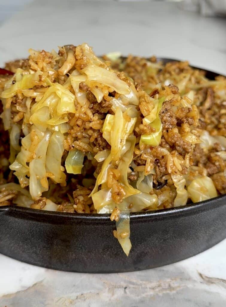 One-Pan Beef, Mushroom, and Cabbage Rice
