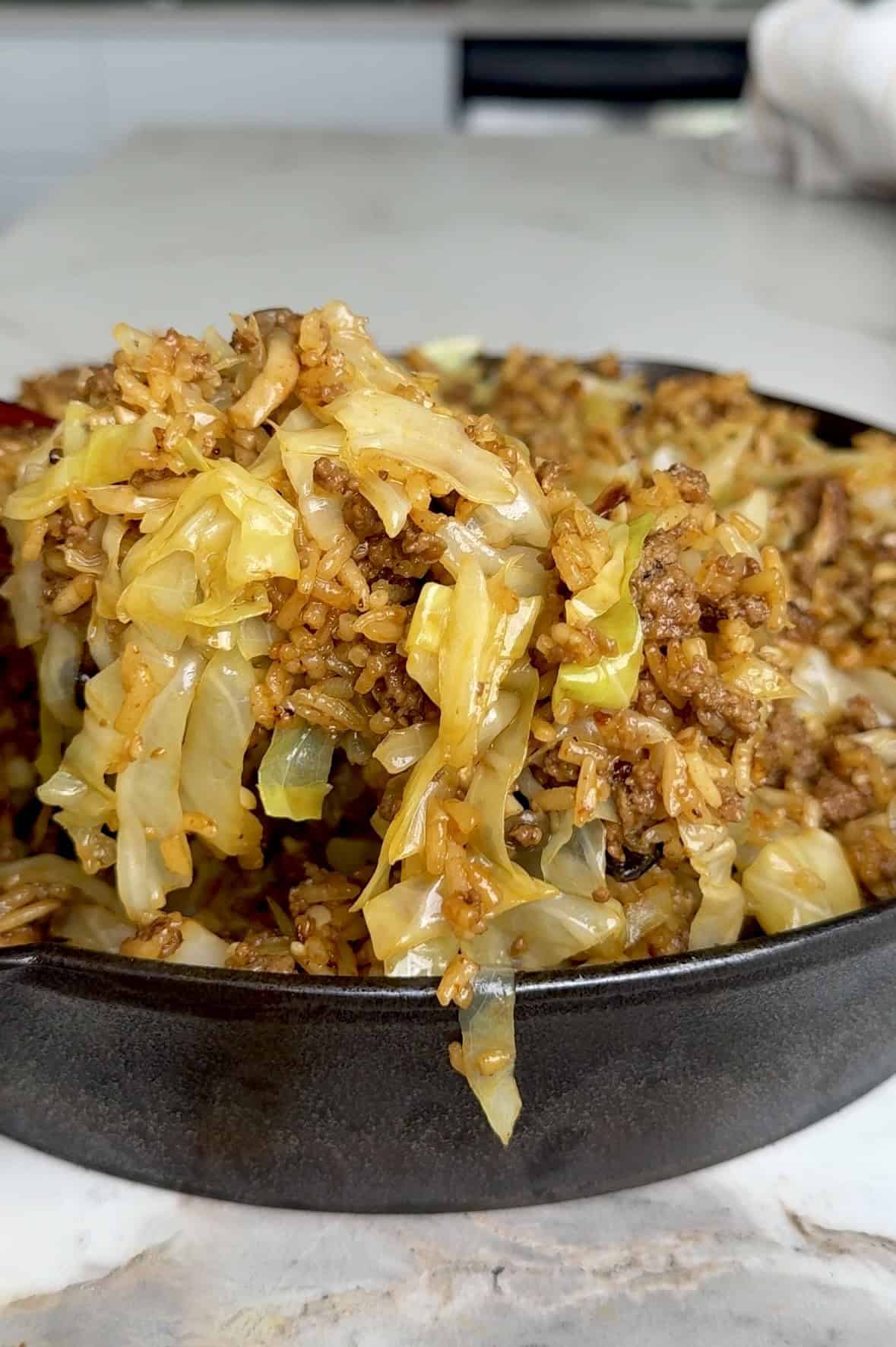 One-Pan Beef, Mushroom, and Cabbage Rice